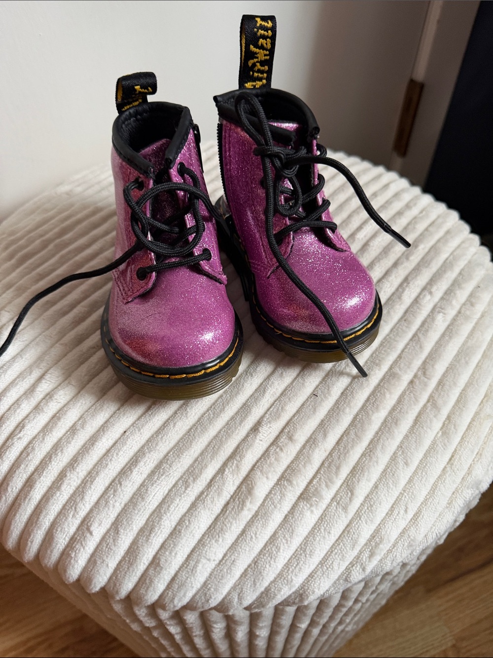 Dr. Martens Kids Glitter Purple Lace-Up Boots